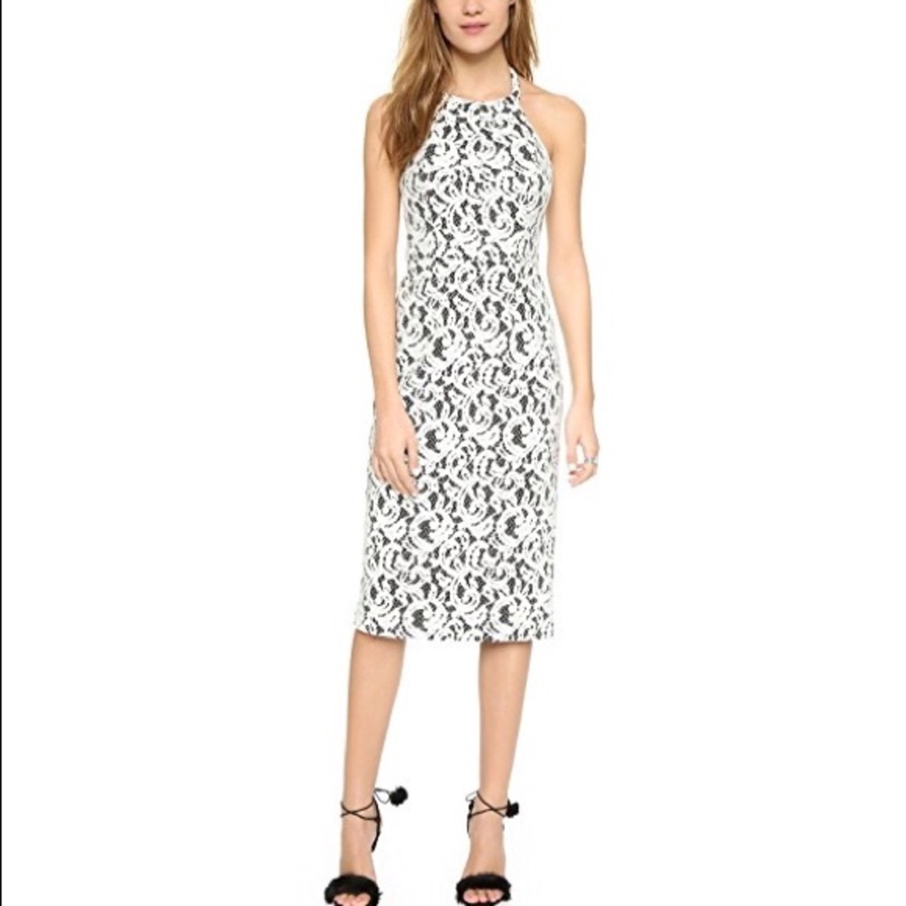 Shoshanna Black & White Lace Halter Midi Dress 4